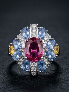 2.70 cttw Pink Topaz Tanzanite Citrine Multistone Sterling Silver Ring size 6.5